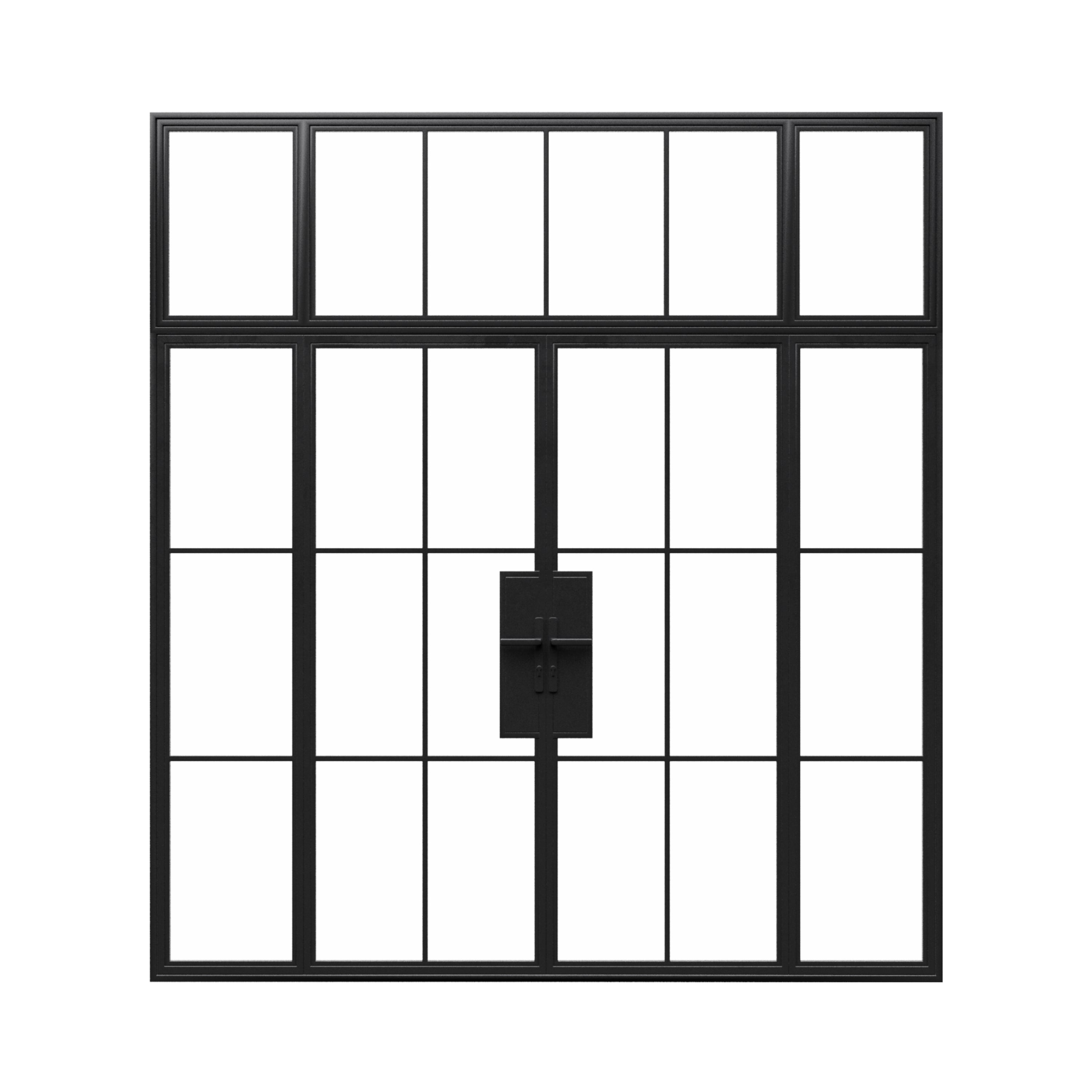 Commercial Double Steel Glass Doors w/ Transom & Sidelites ADA Hardware & Panic Bars