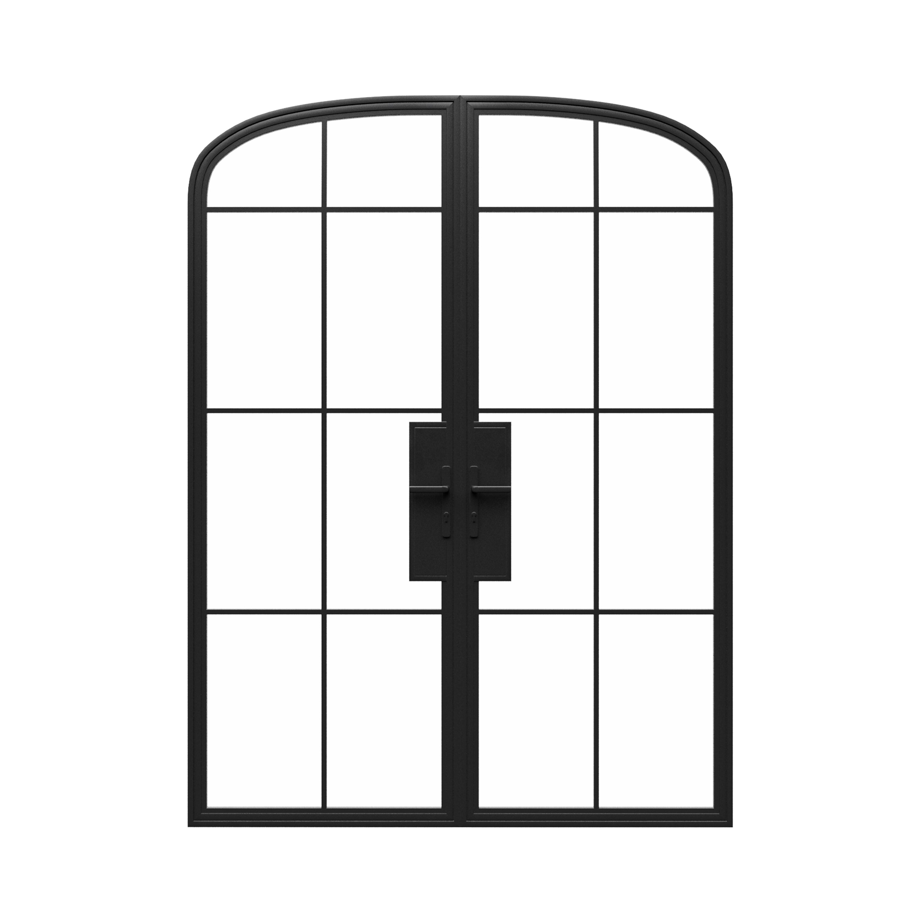 Mini Arch Steel Metal Double Doors - Iron Glass