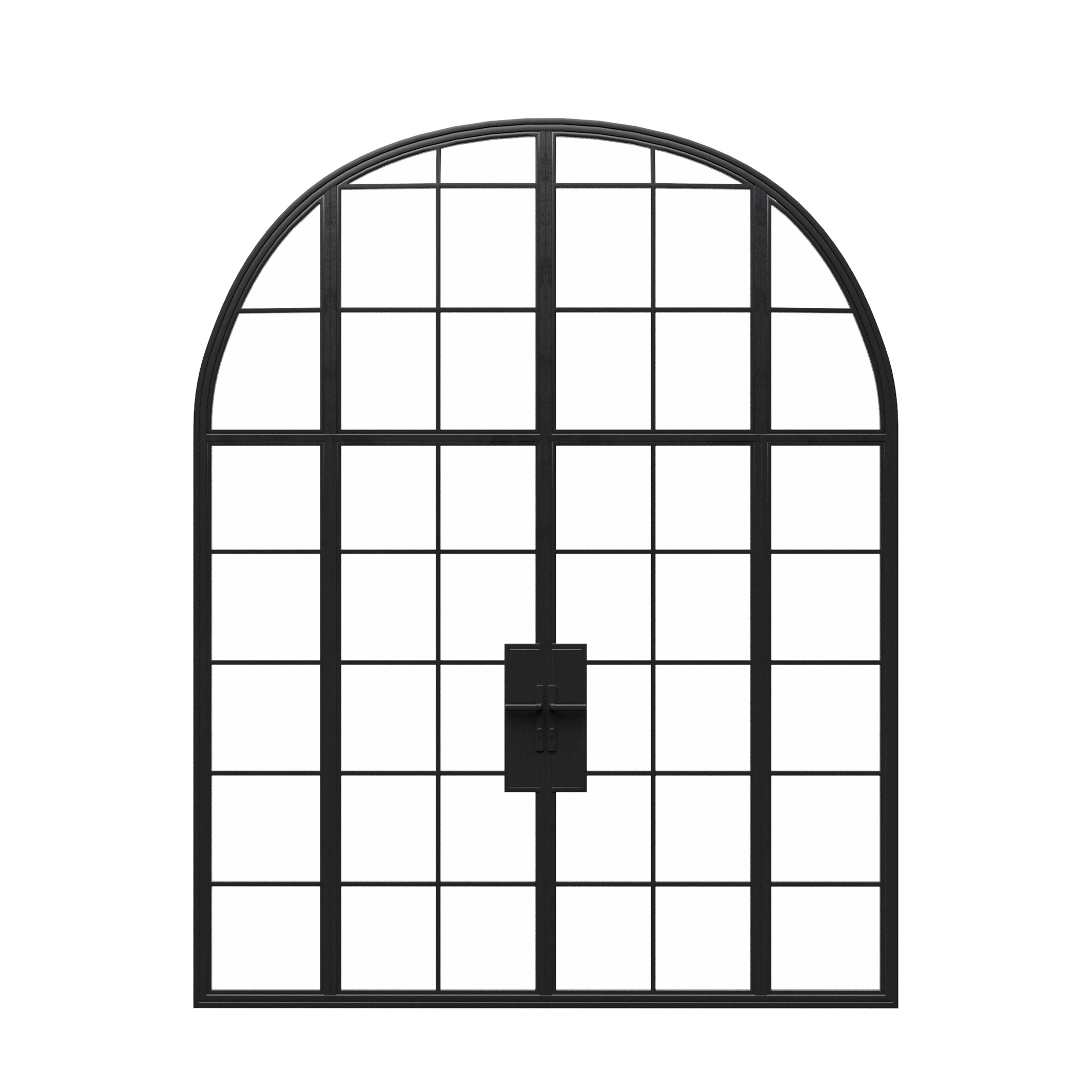 Custom Arch Iron Steel French Doors - All Glass