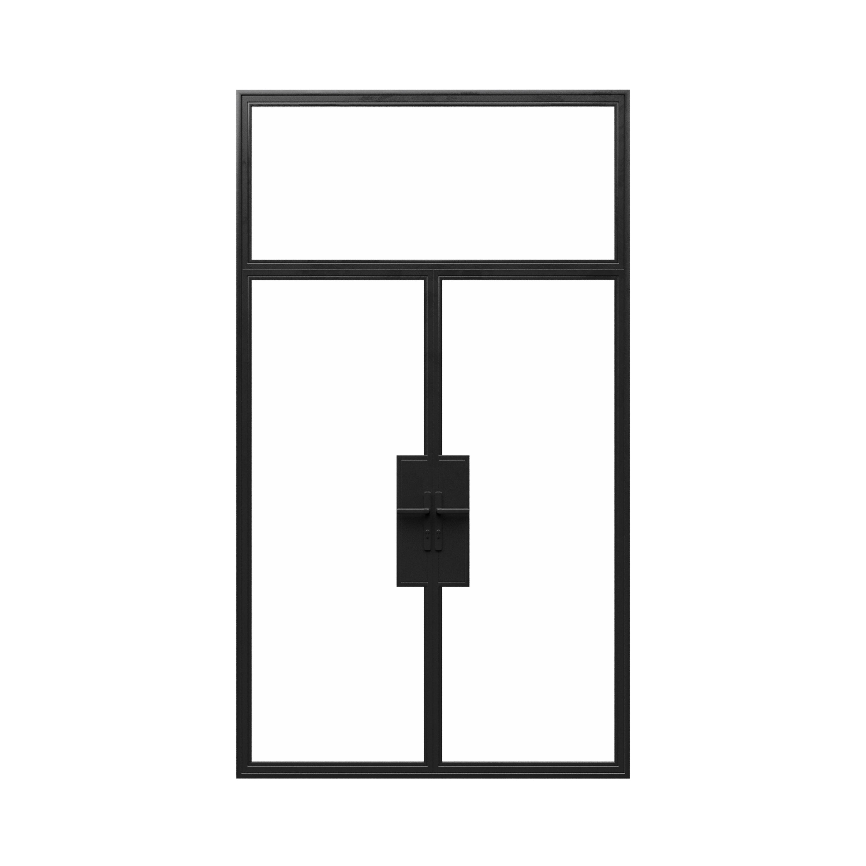 Double Steel Metal Doors w/ Transom Lights - Iron Glass Doors