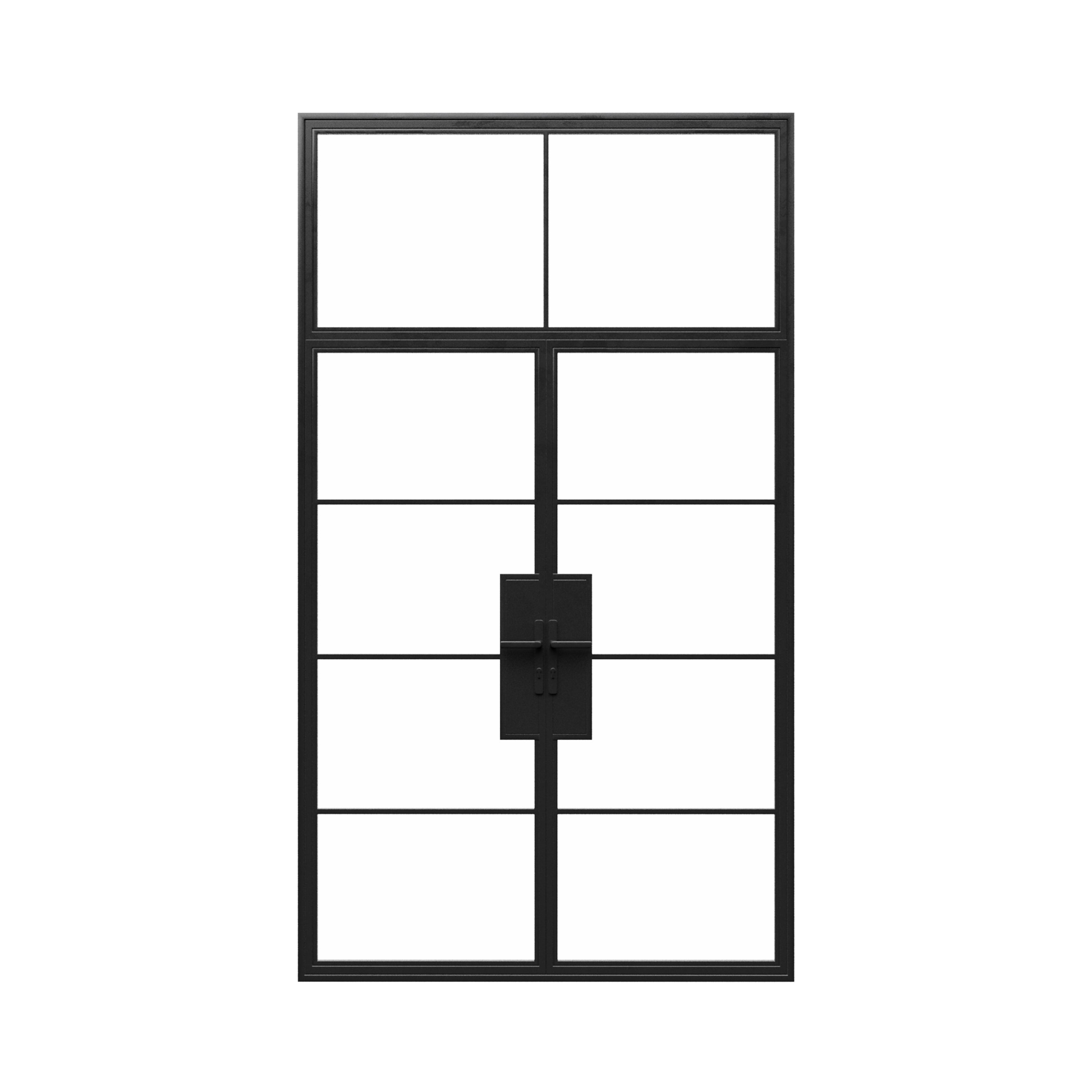 Double Steel Metal Doors w/ Transom Lights - Iron Glass Doors