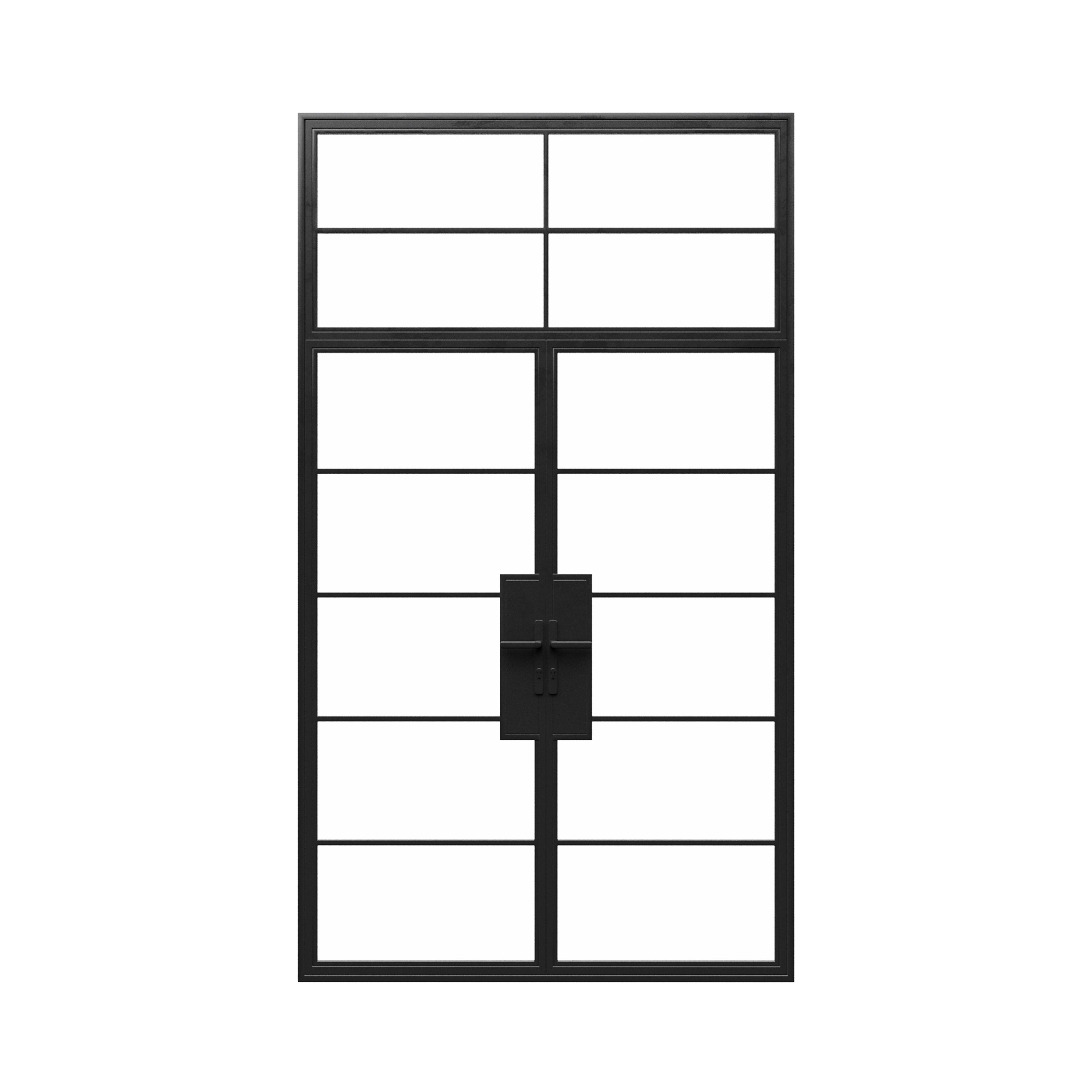 Double Steel Metal Doors w/ Transom Lights - Iron Glass Doors