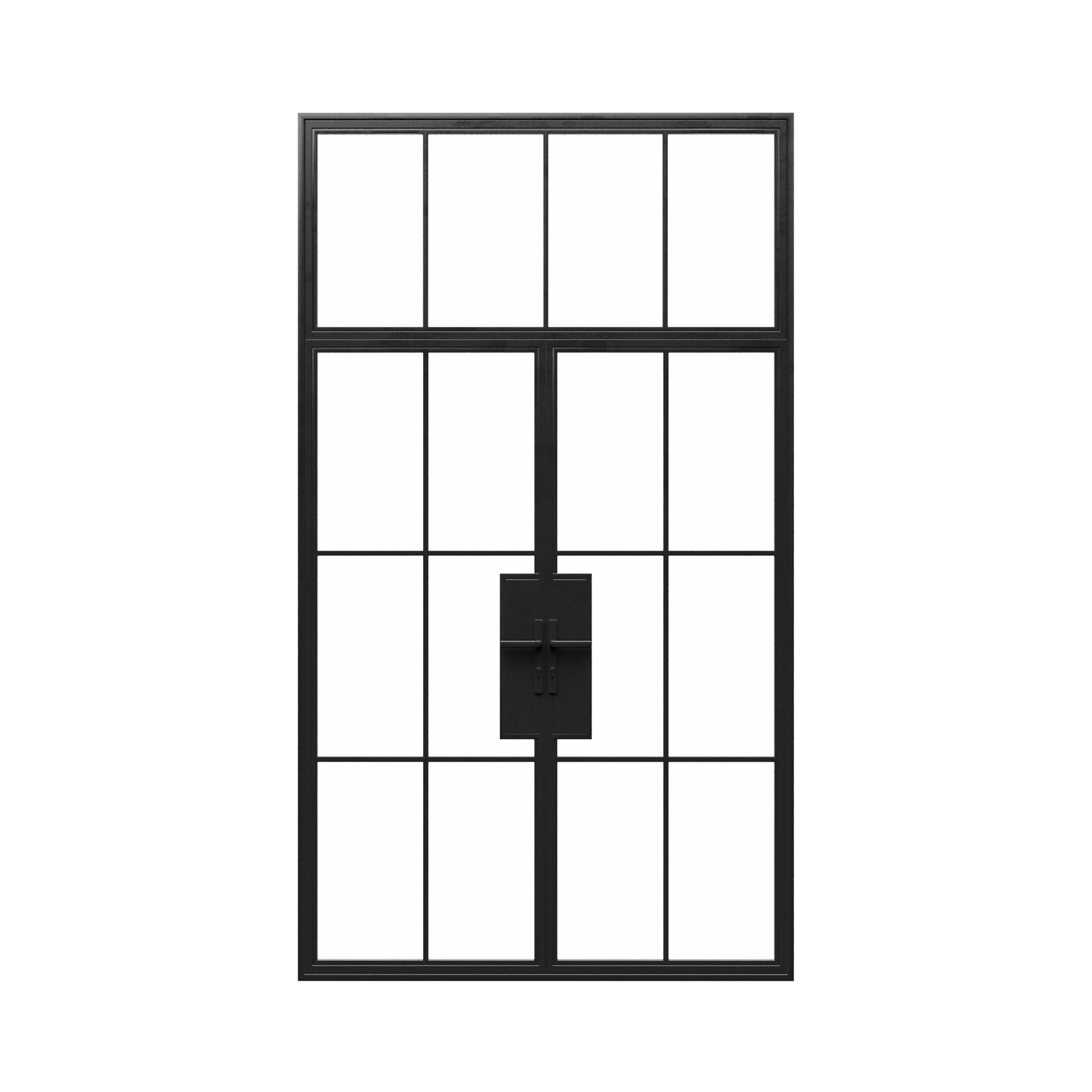 Double Steel Metal Doors w/ Transom Lights - Iron Glass Doors