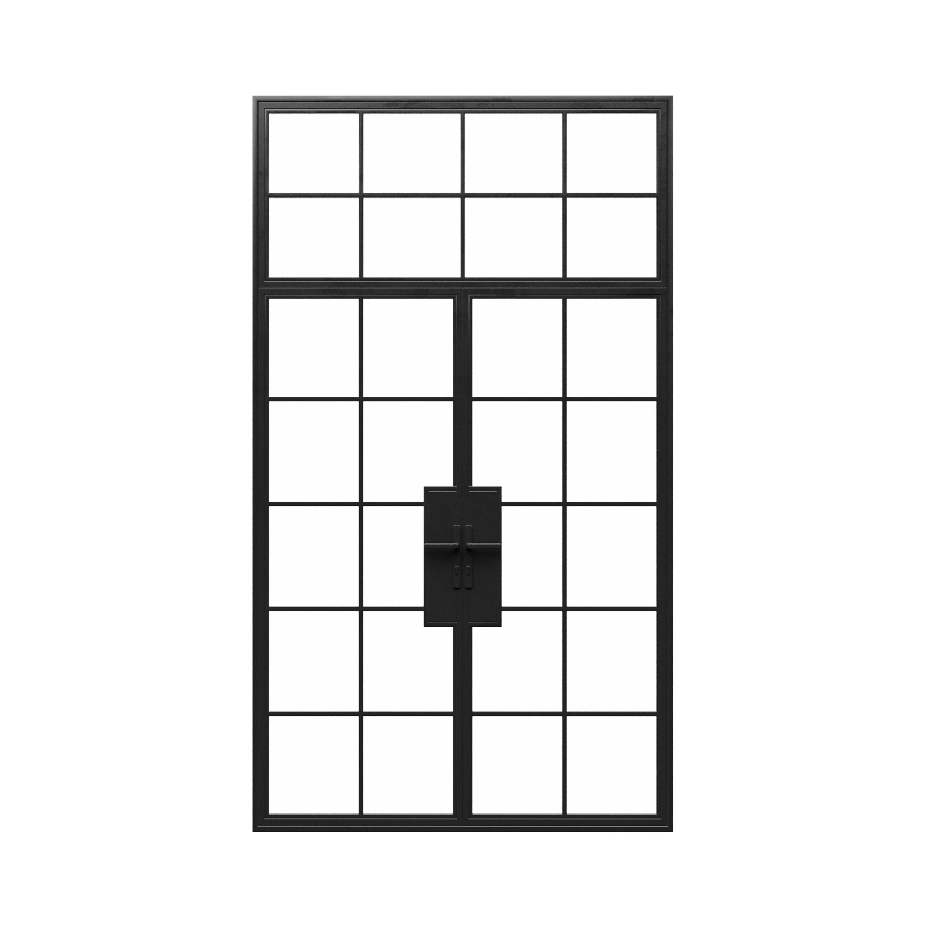 Double Steel Metal Doors w/ Transom Lights - Iron Glass Doors