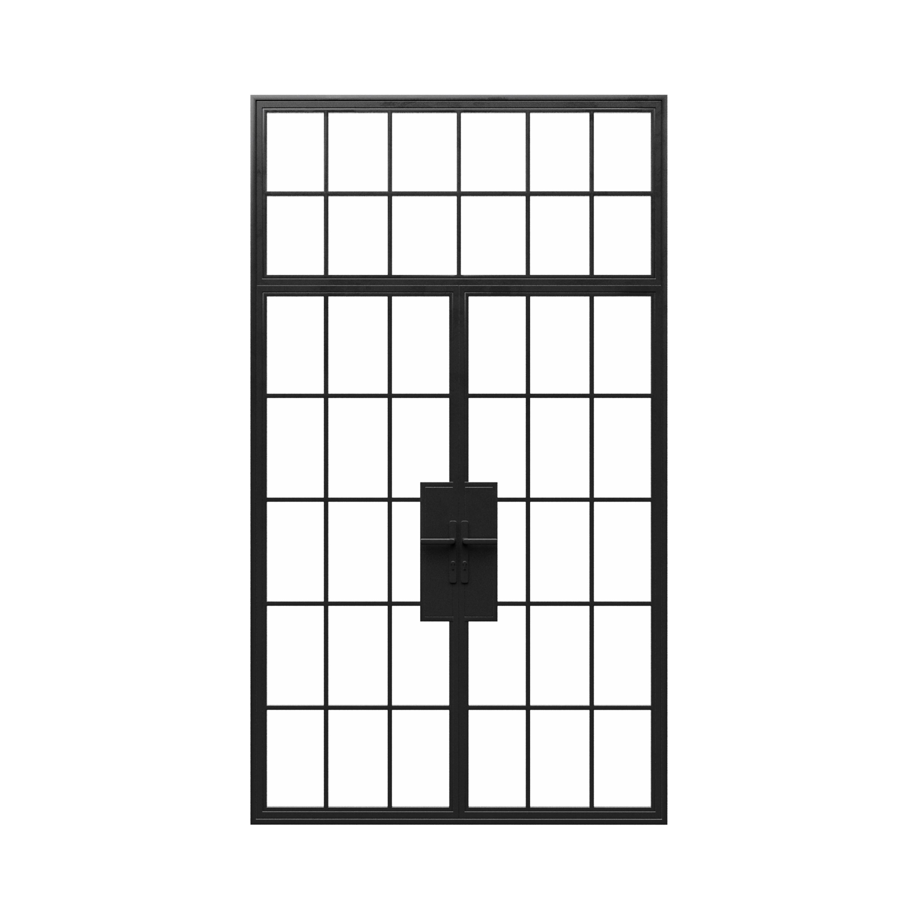 Double Steel Metal Doors w/ Transom Lights - Iron Glass Doors